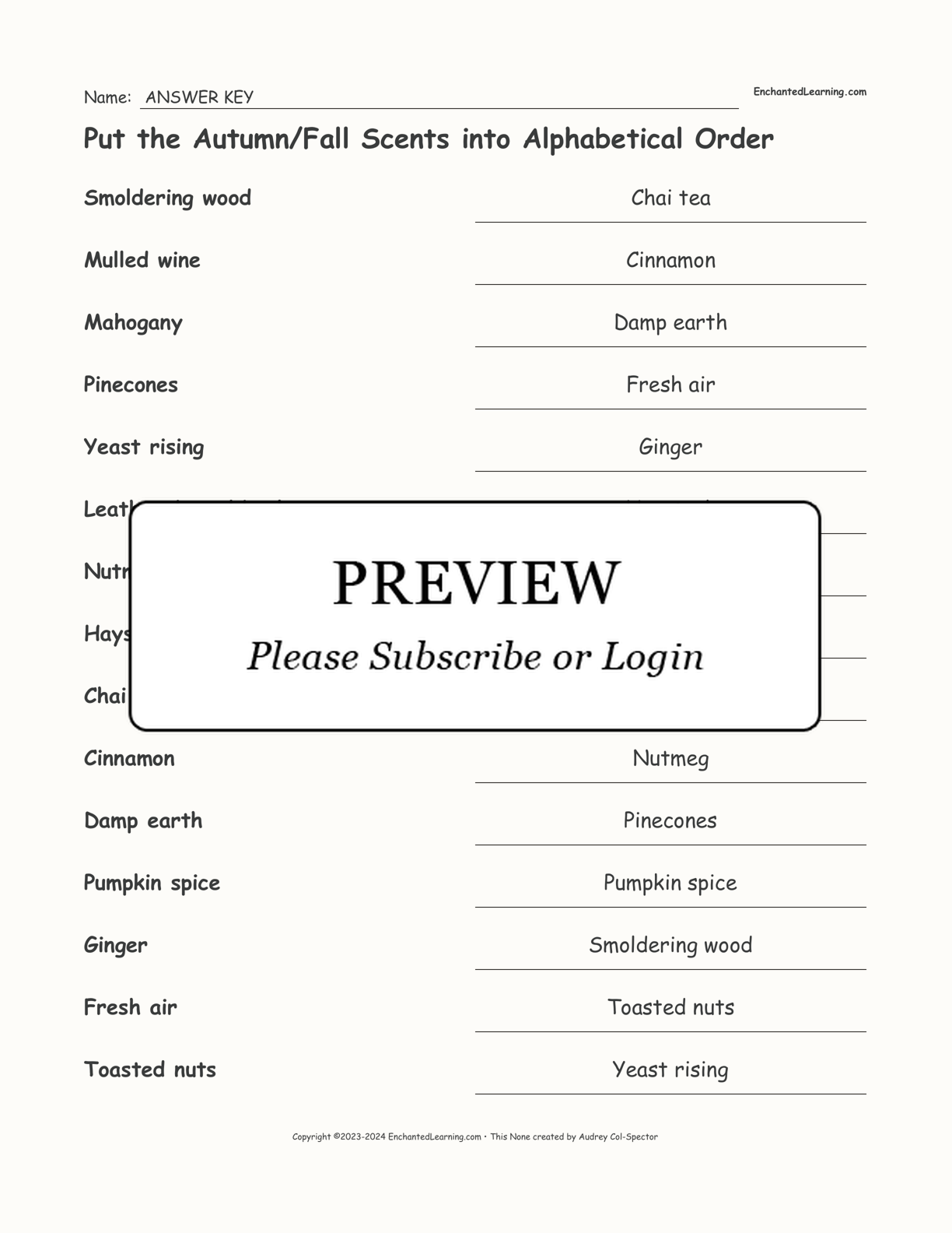 Put the Autumn/Fall Scents into Alphabetical Order interactive worksheet page 2