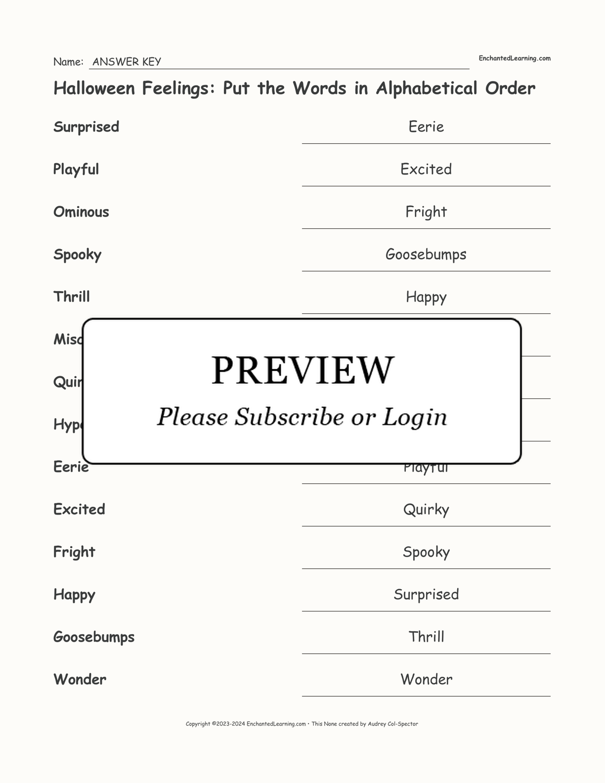 Halloween Feelings: Put the Words in Alphabetical Order interactive worksheet page 2