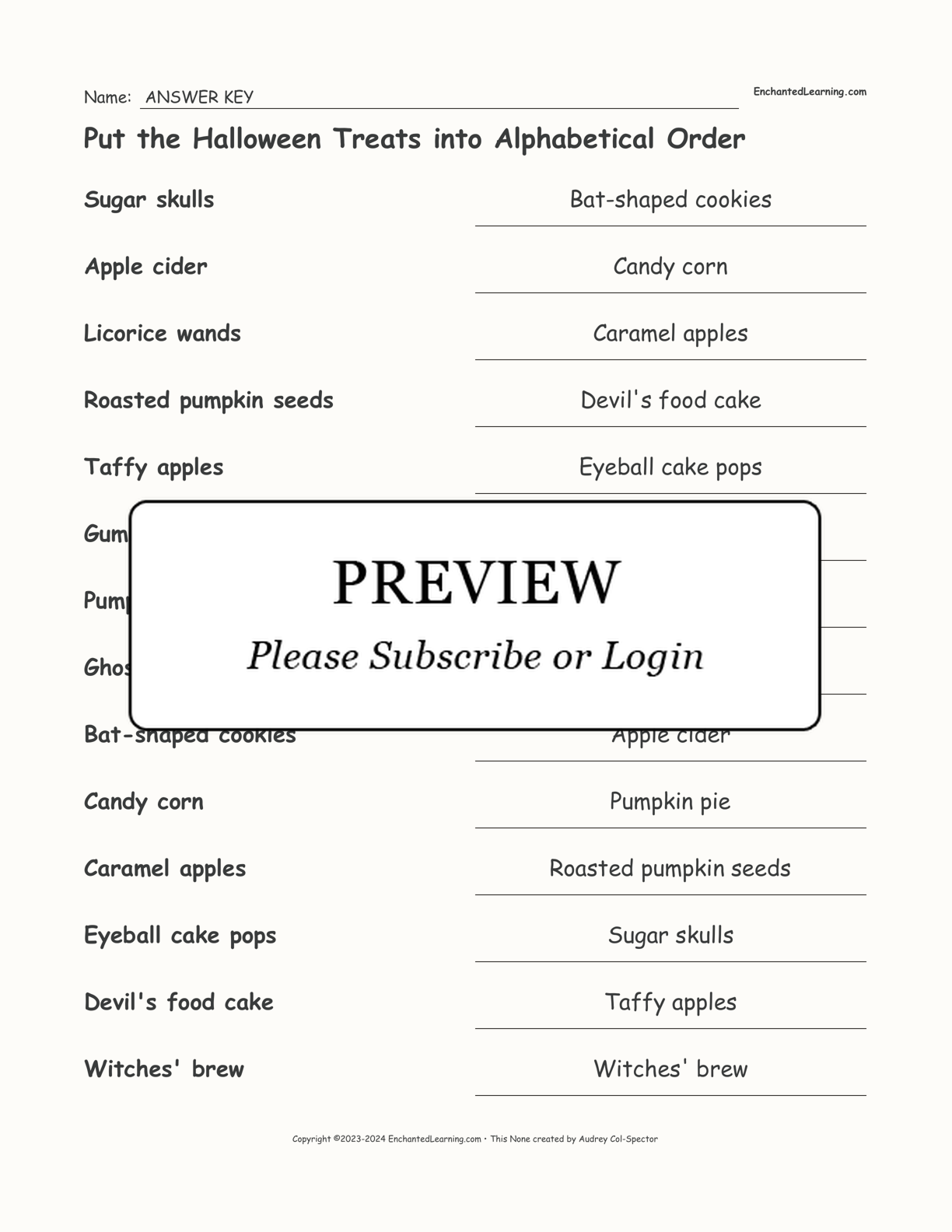 Put the Halloween Treats into Alphabetical Order interactive worksheet page 2