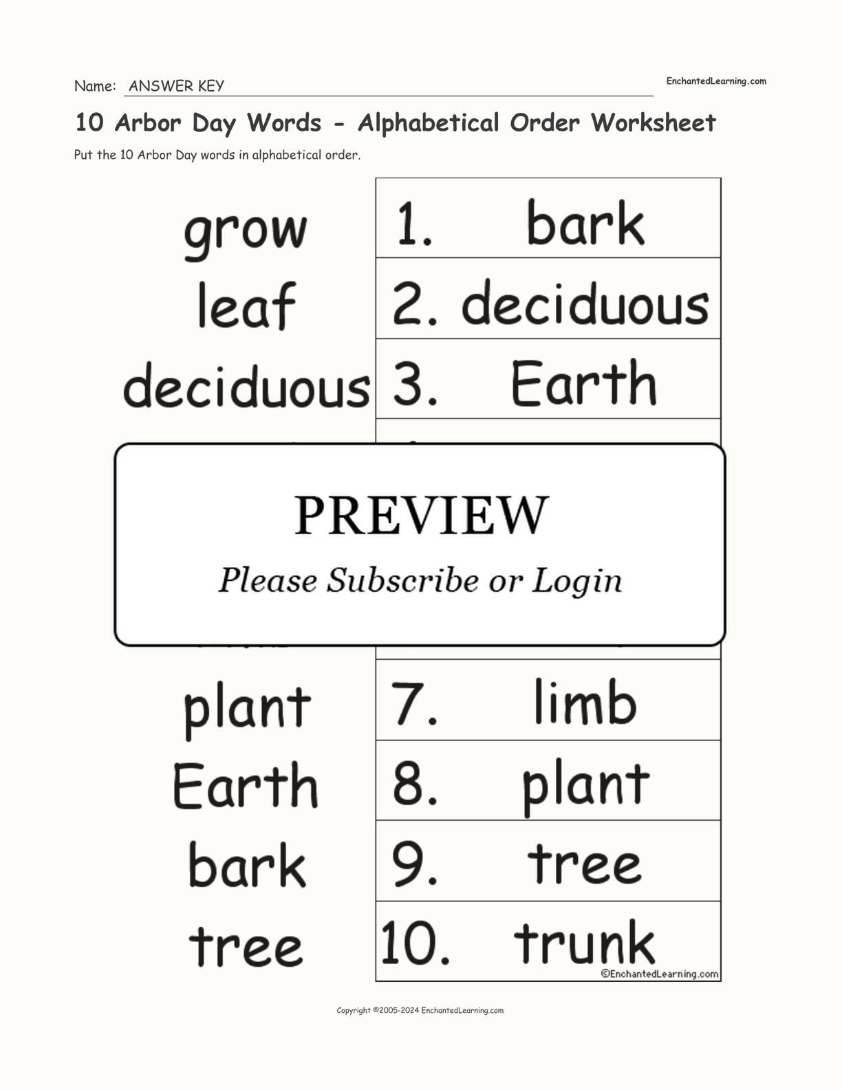 10 Arbor Day Words - Alphabetical Order Worksheet interactive worksheet page 2