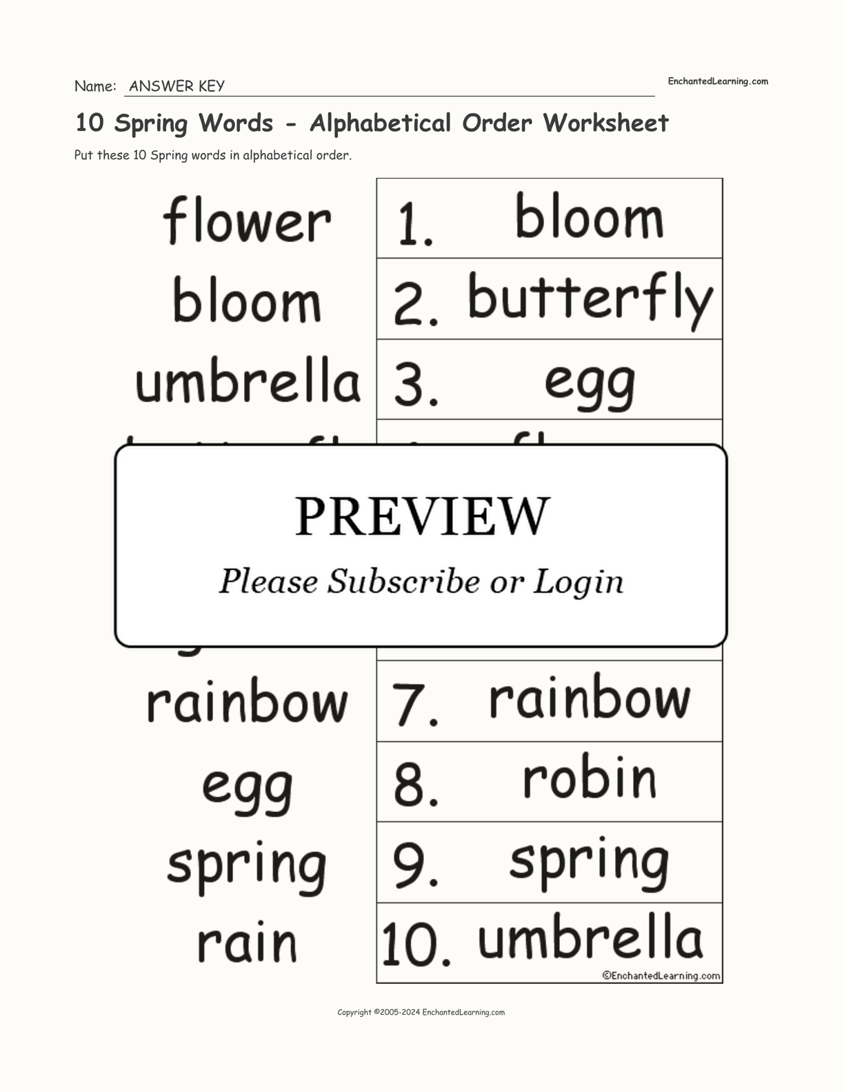 10 Spring Words - Alphabetical Order Worksheet interactive worksheet page 2