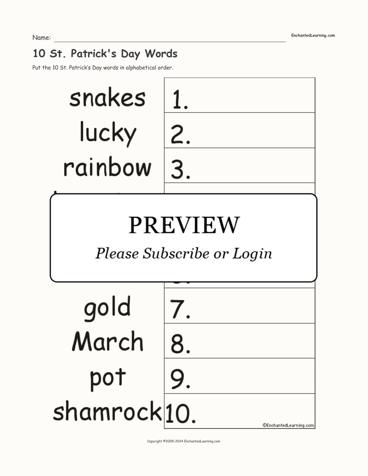 10 St. Patrick's Day Words interactive worksheet page 1