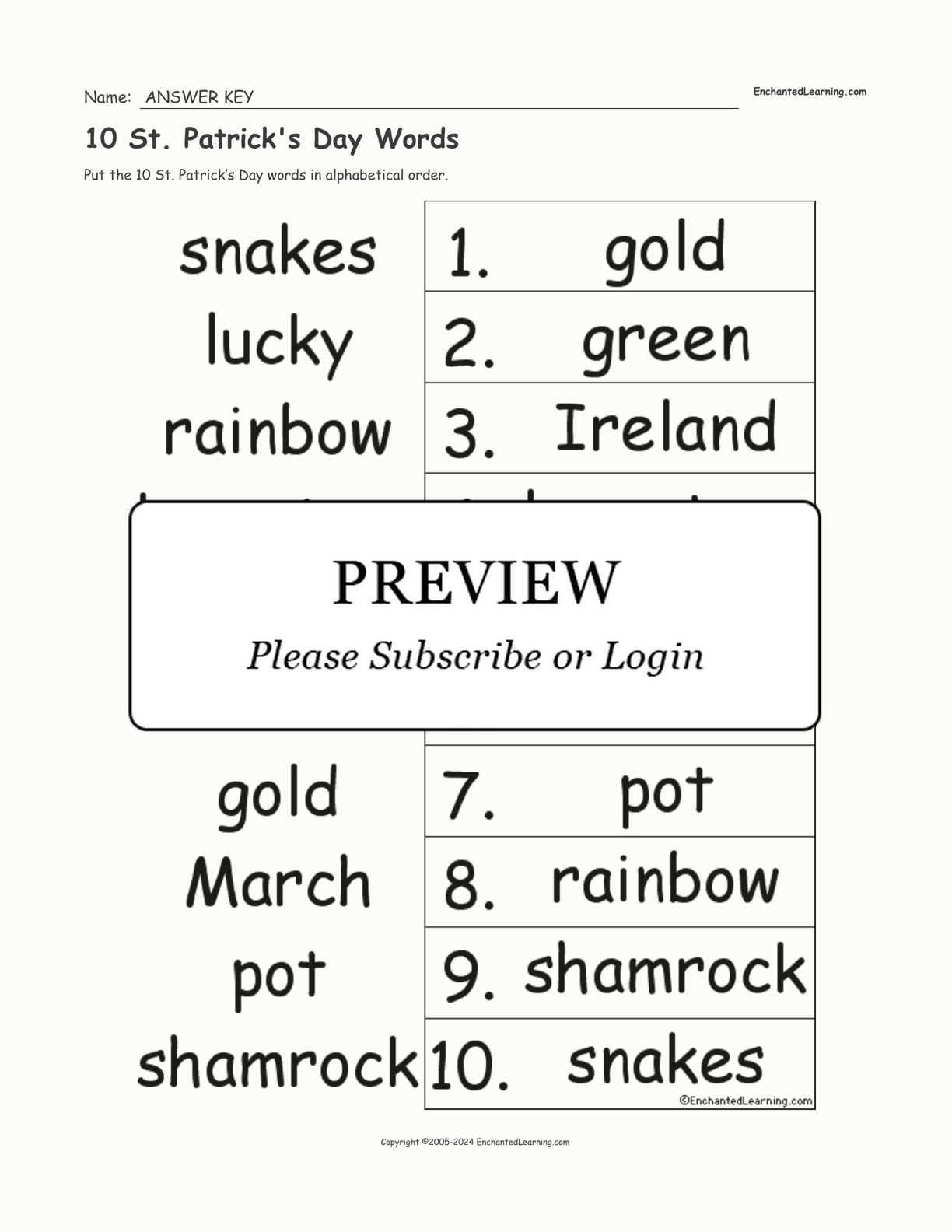 10 St. Patrick's Day Words interactive worksheet page 2