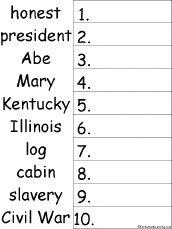 Search result: '10 Abraham Lincoln-Related Words Alphabetical Order Worksheet Printout'