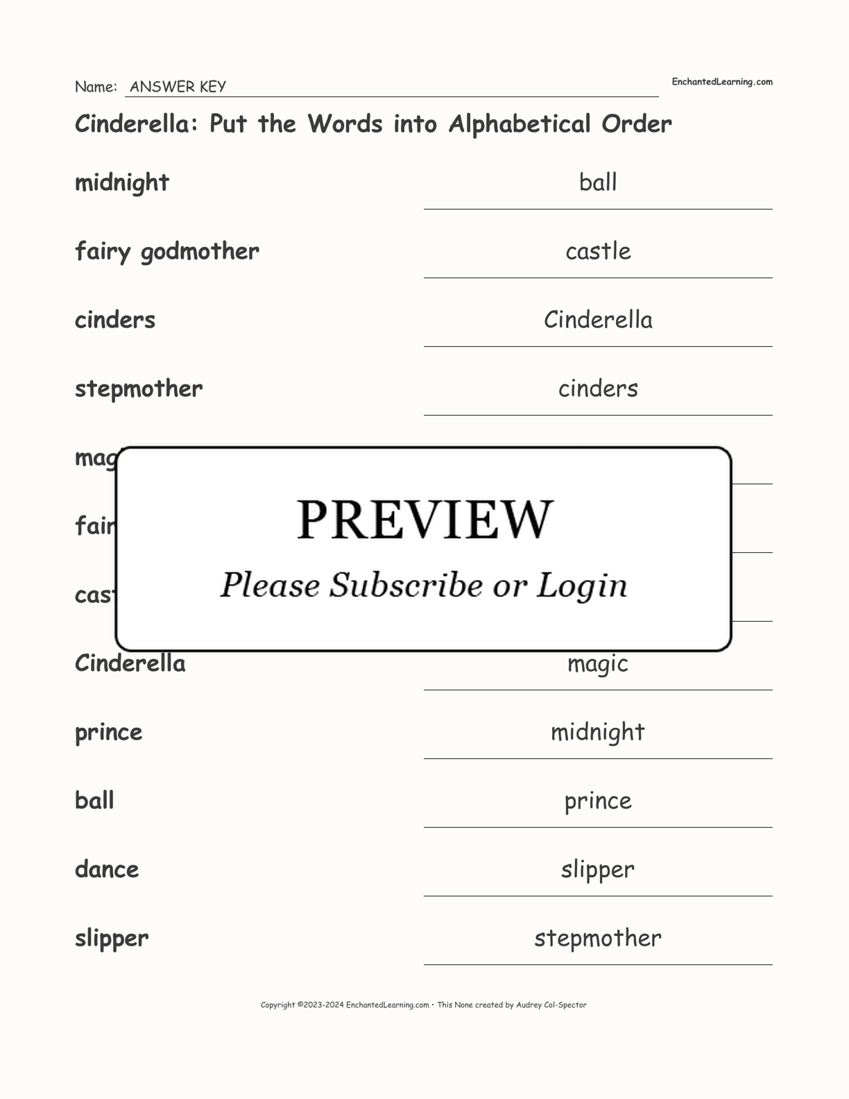 Cinderella: Put the Words into Alphabetical Order interactive worksheet page 2