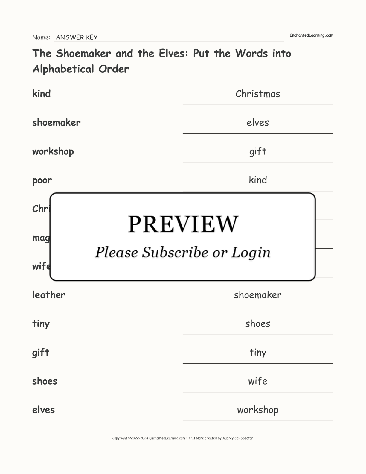 The Shoemaker and the Elves: Put the Words into Alphabetical Order interactive worksheet page 2