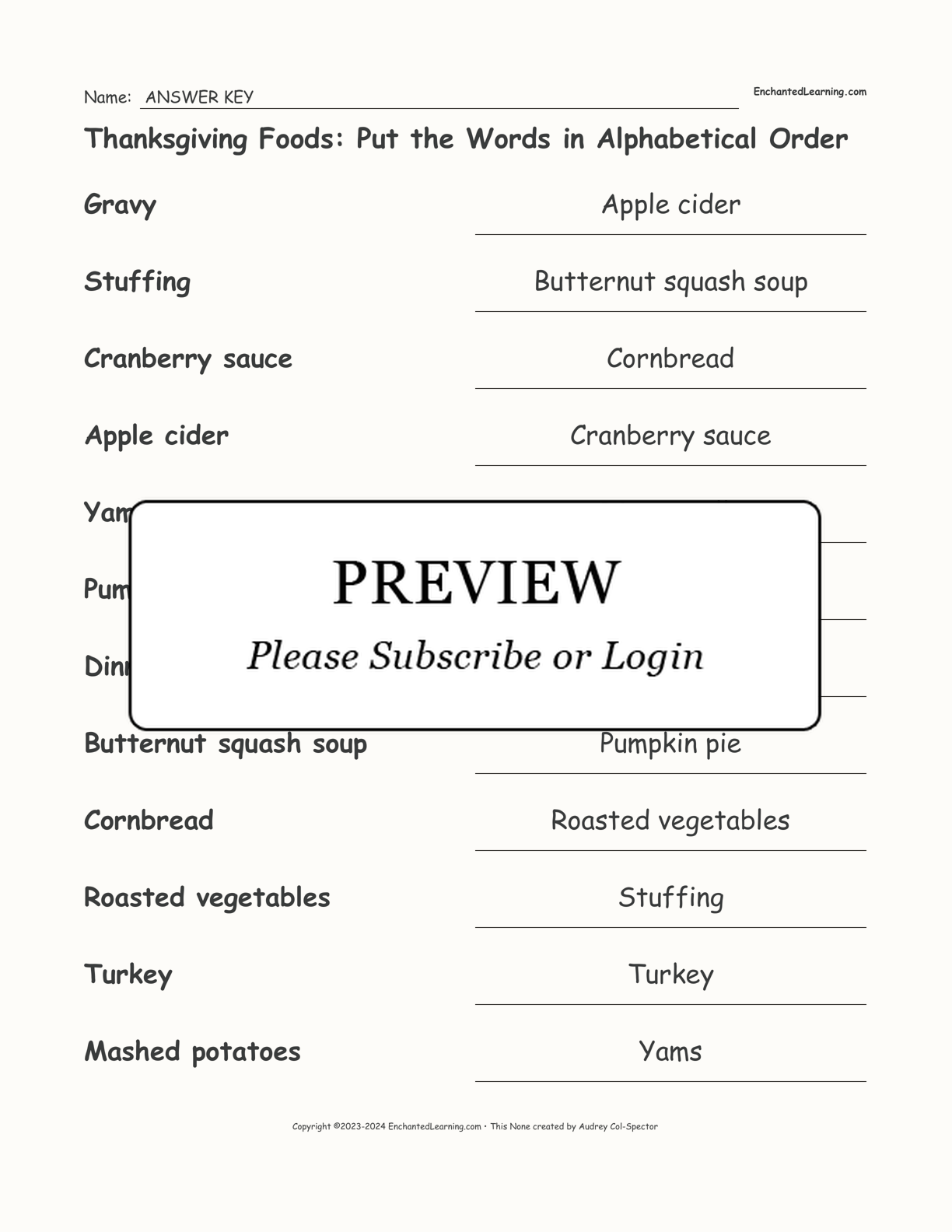Thanksgiving Foods: Put the Words in Alphabetical Order interactive worksheet page 2