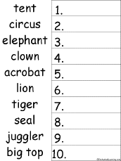 Search result: '10 Circus-related Words Alphabetical Order Worksheet Printout'
