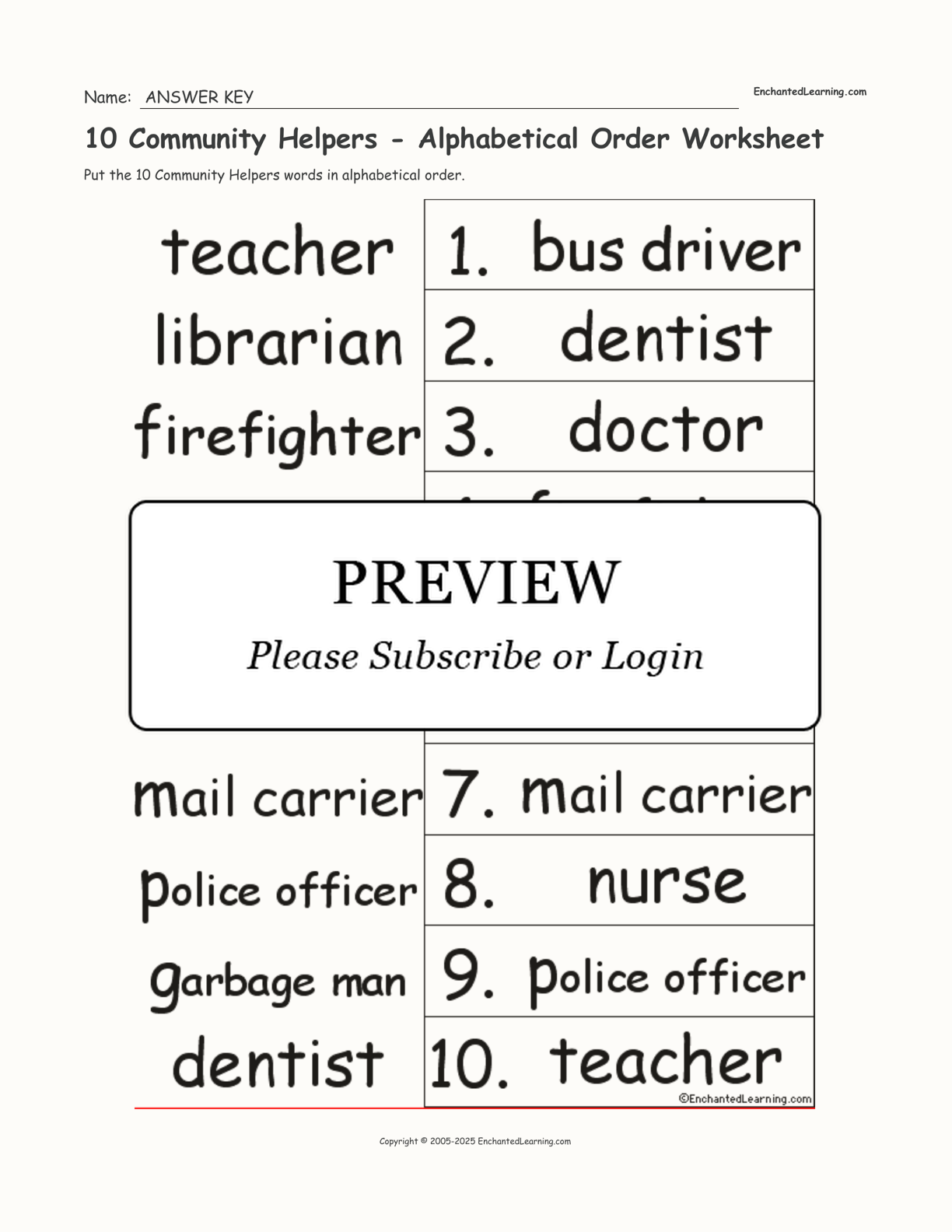 10 Community Helpers - Alphabetical Order Worksheet interactive worksheet page 2