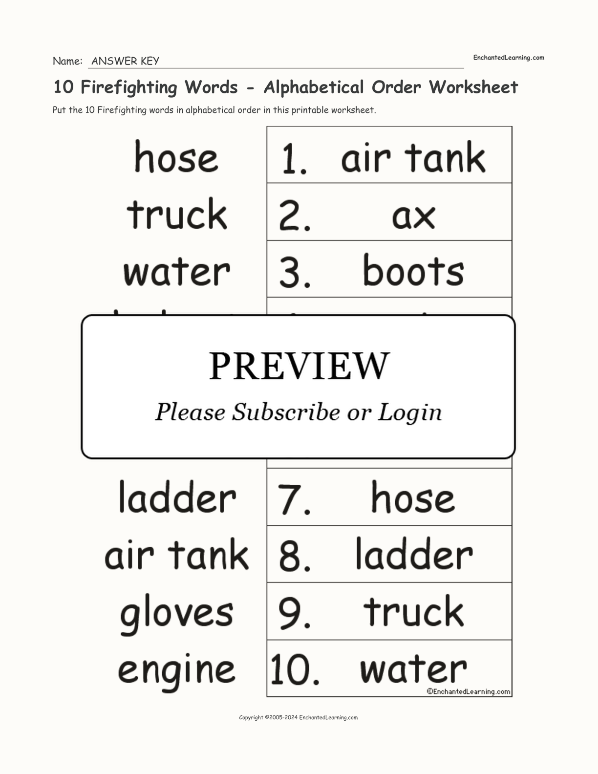 10 Firefighting Words - Alphabetical Order Worksheet interactive worksheet page 2