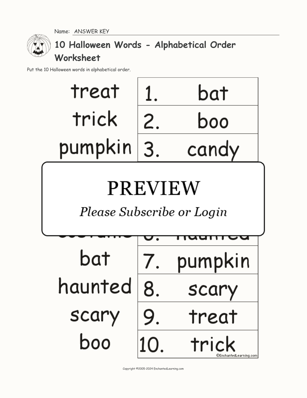 10 Halloween Words - Alphabetical Order Worksheet interactive worksheet page 2