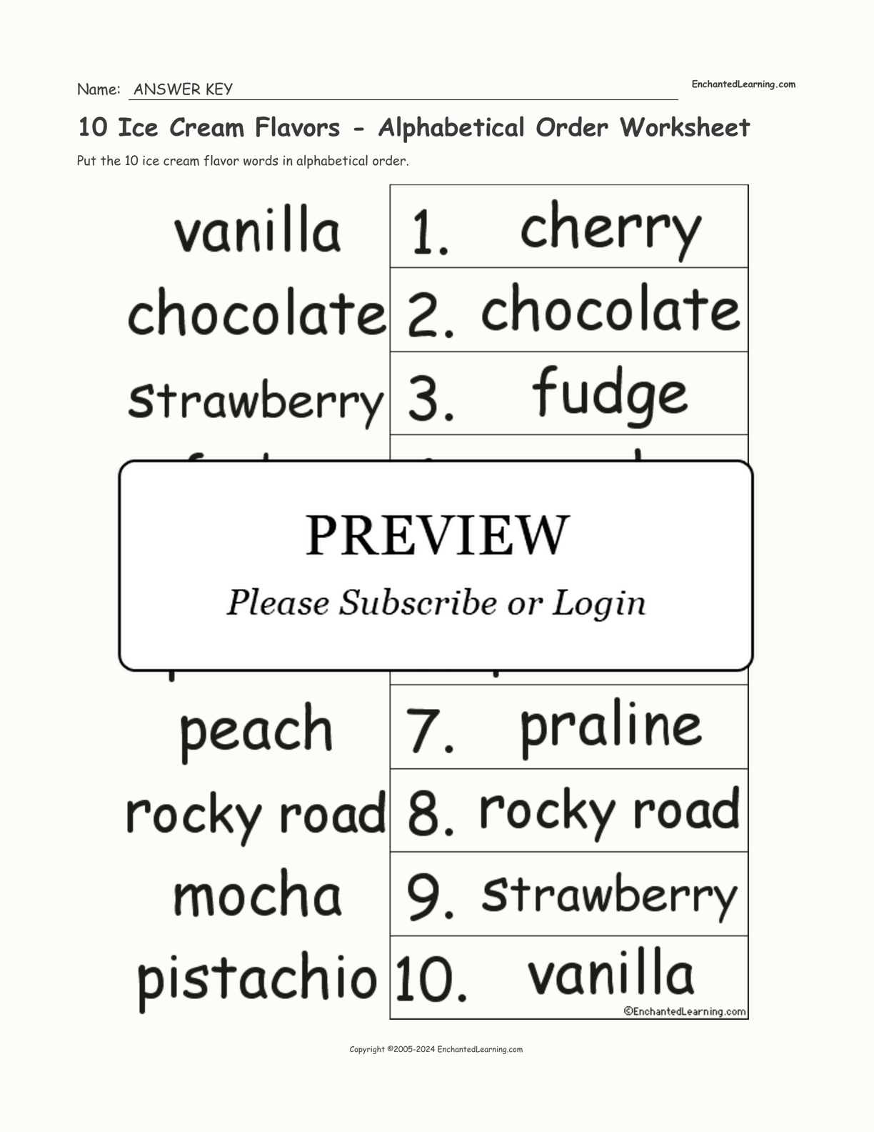 10 Ice Cream Flavors - Alphabetical Order Worksheet interactive worksheet page 2