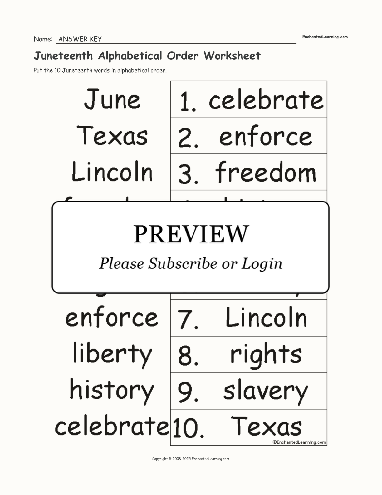 Juneteenth Alphabetical Order Worksheet interactive worksheet page 2