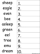 Search result: '10 Long E Words Alphabetical Order Worksheet Printout'