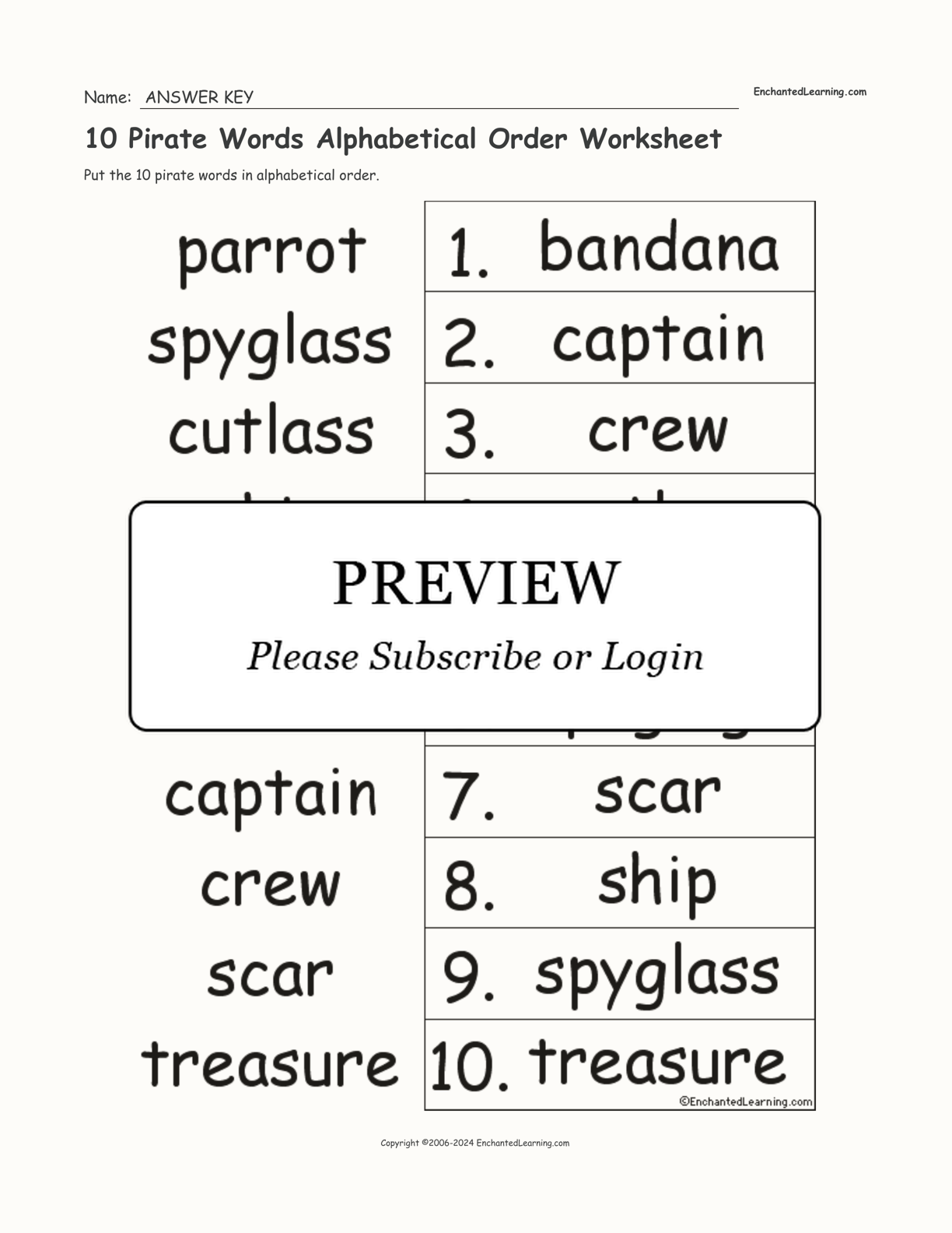 10 Pirate Words Alphabetical Order Worksheet interactive worksheet page 2