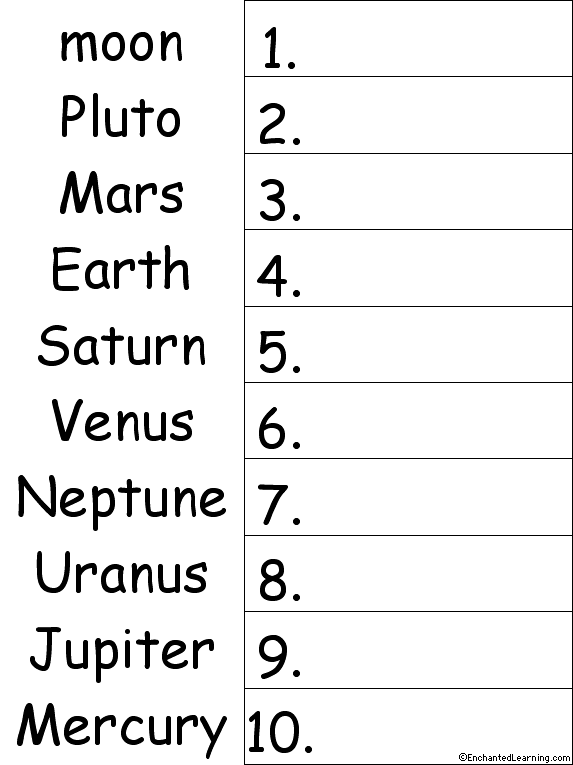 10 Planet Words Alphabetical Order Worksheet Printout