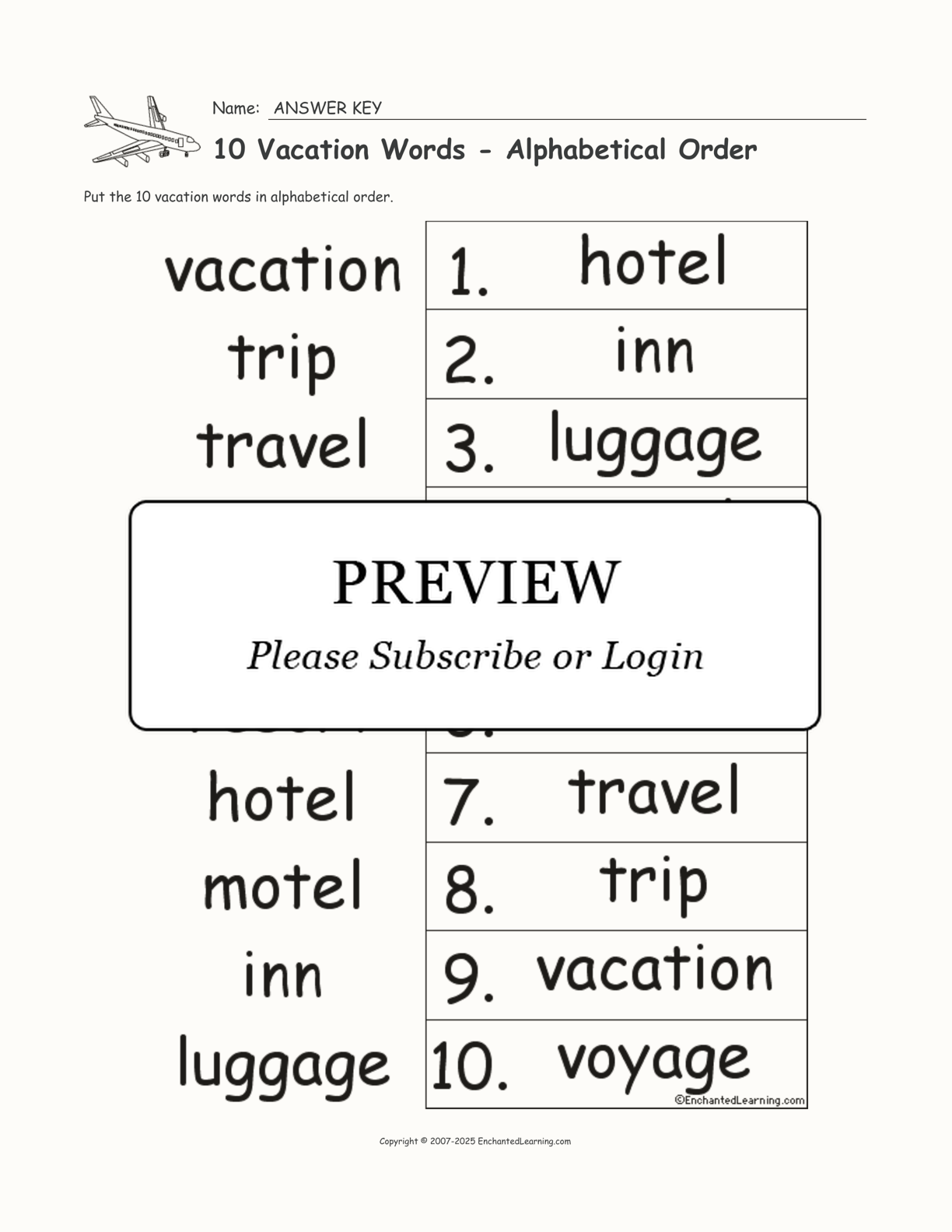 10 Vacation Words - Alphabetical Order interactive worksheet page 2