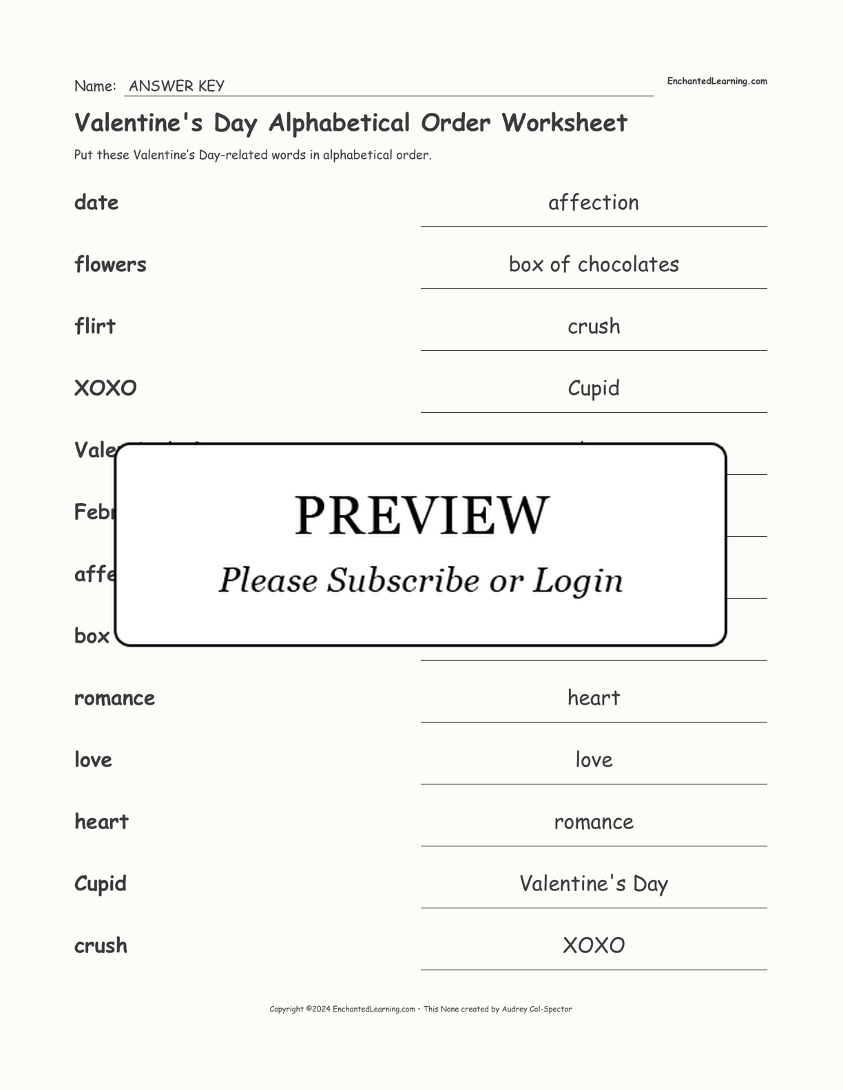 Valentine's Day Alphabetical Order Worksheet interactive worksheet page 2