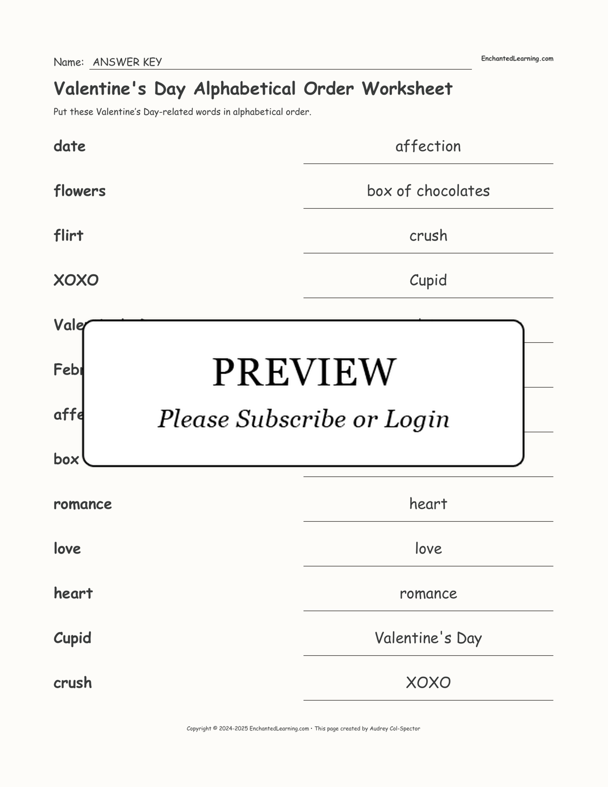 Valentine's Day Alphabetical Order Worksheet interactive worksheet page 2