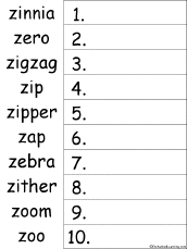 Search result: 'Z Words Alphabetical Order Worksheet Printout'