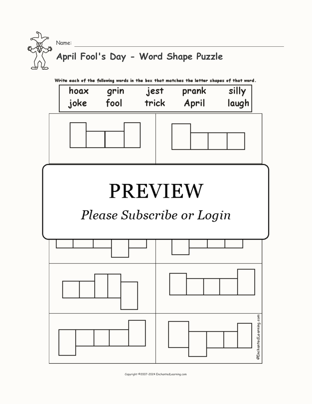 April Fool's Day - Word Shape Puzzle interactive worksheet page 1