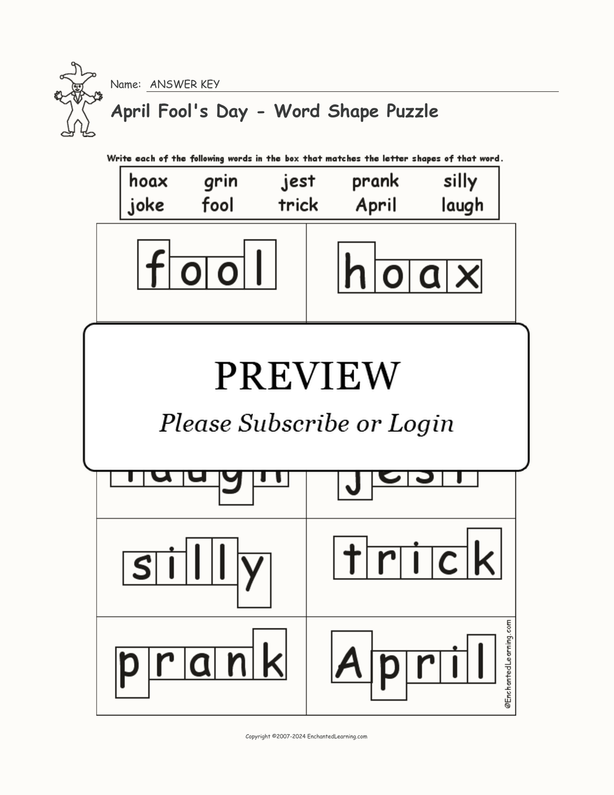 April Fool's Day - Word Shape Puzzle interactive worksheet page 2