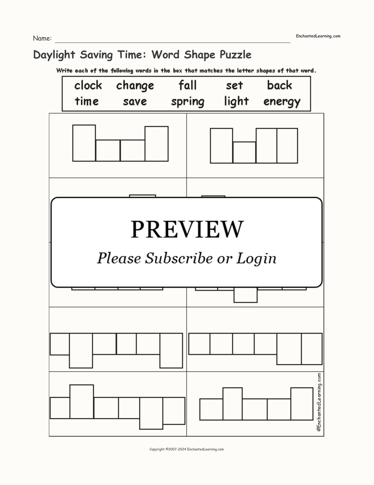 Daylight Saving Time: Word Shape Puzzle interactive worksheet page 1