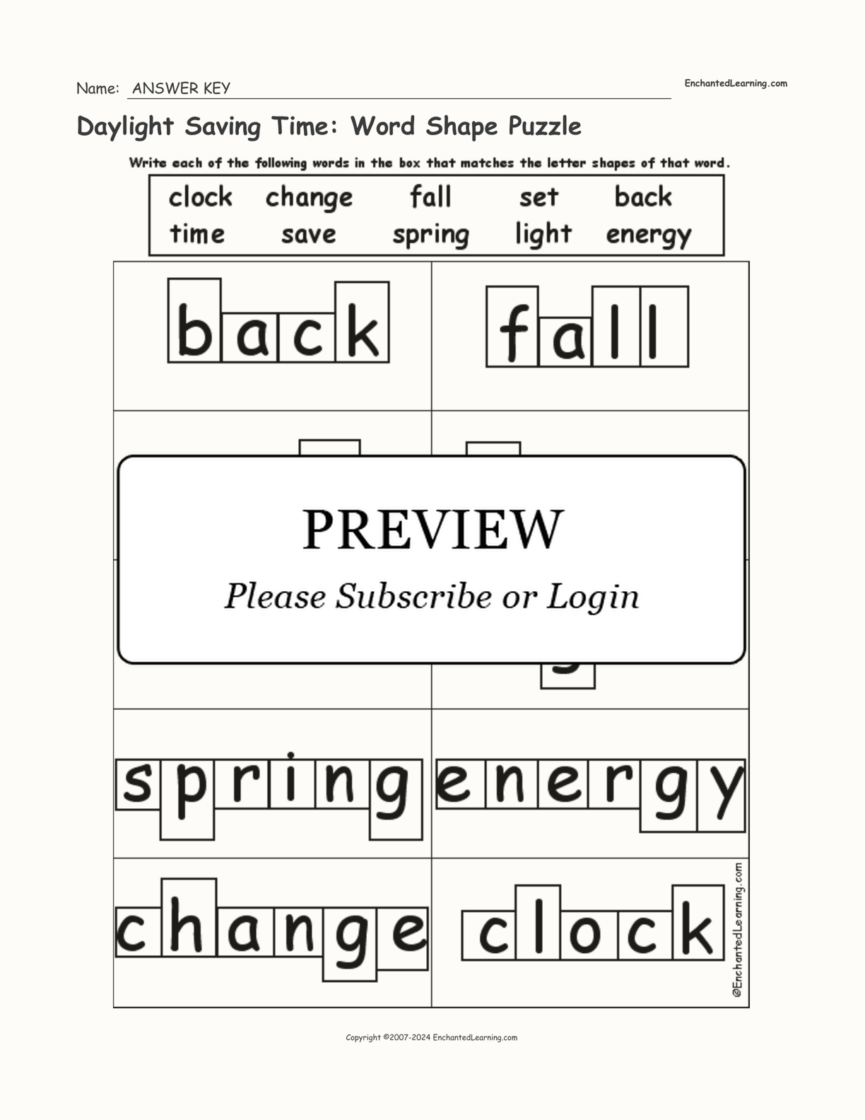 Daylight Saving Time: Word Shape Puzzle interactive worksheet page 2