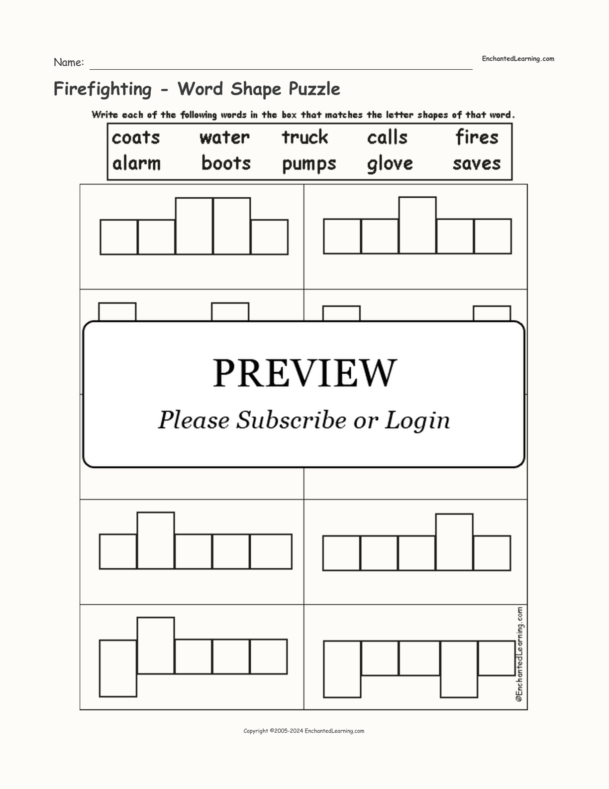 Firefighting - Word Shape Puzzle interactive worksheet page 1