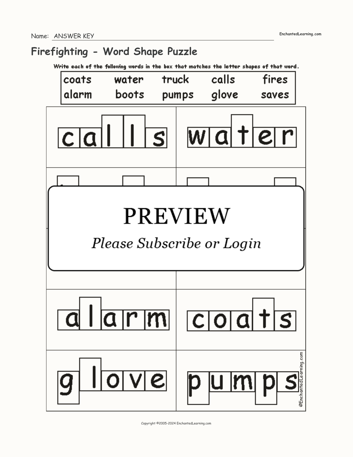 Firefighting - Word Shape Puzzle interactive worksheet page 2