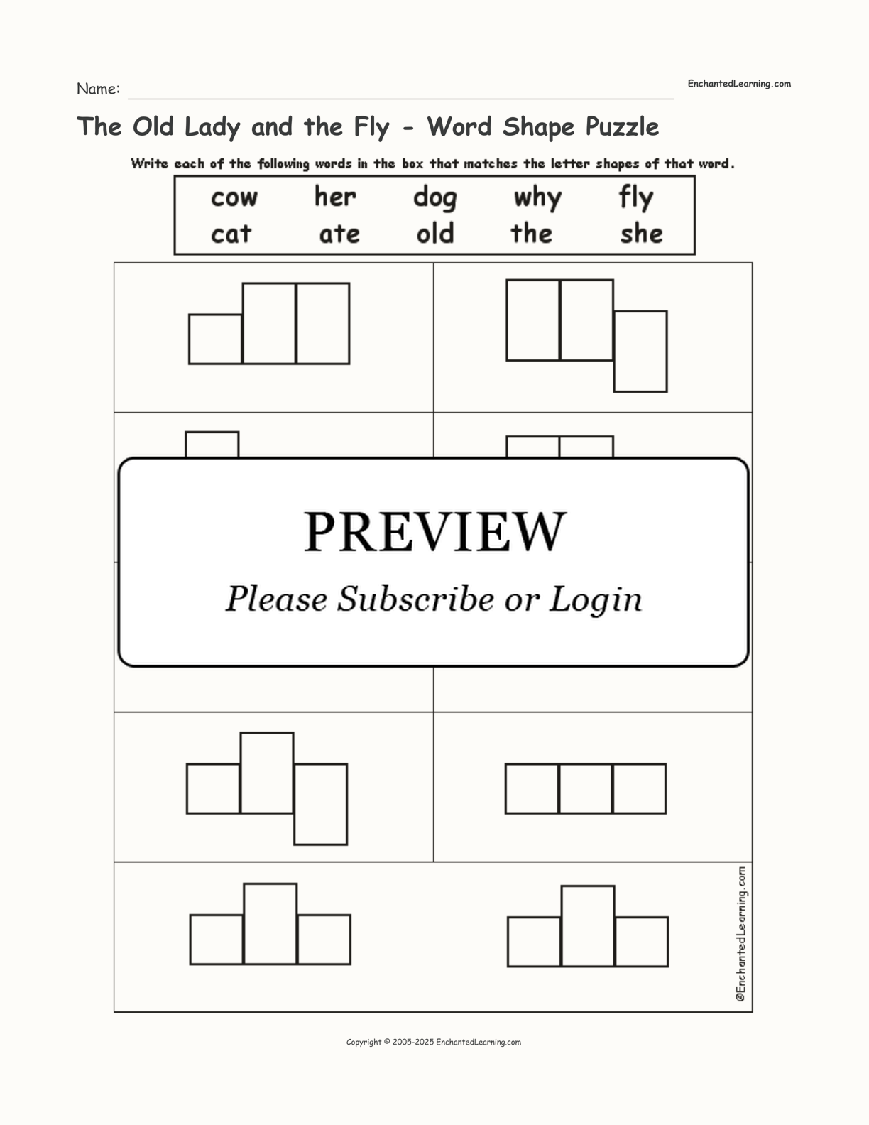 The Old Lady and the Fly - Word Shape Puzzle interactive worksheet page 1