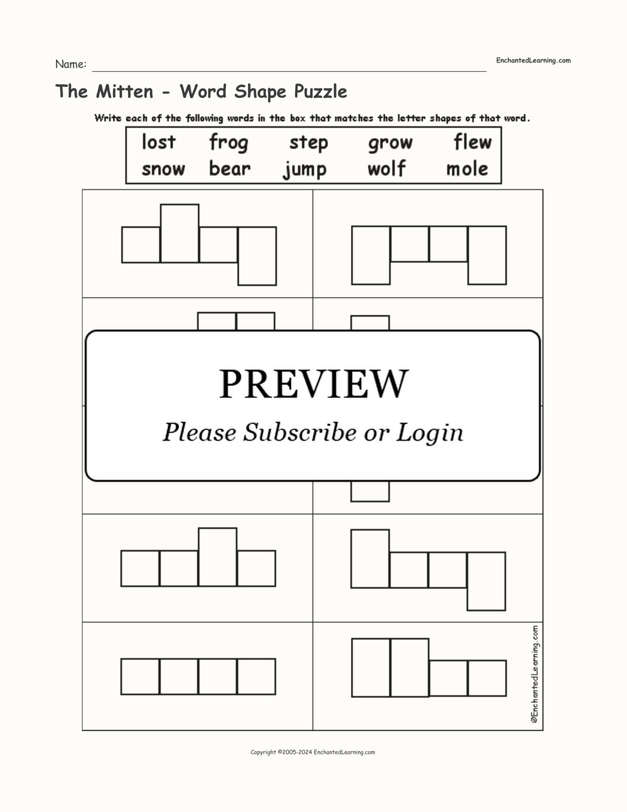 The Mitten - Word Shape Puzzle interactive worksheet page 1
