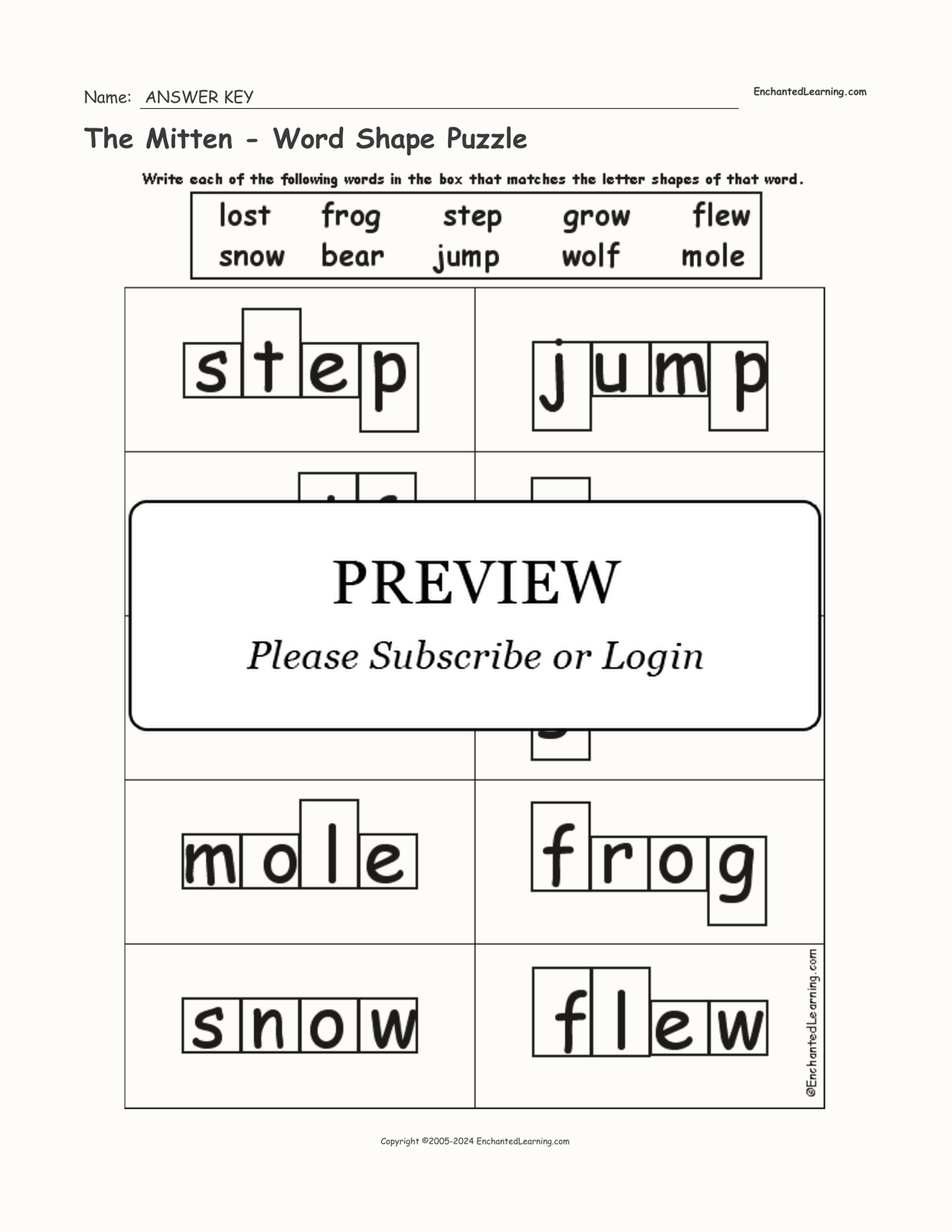 The Mitten - Word Shape Puzzle interactive worksheet page 2