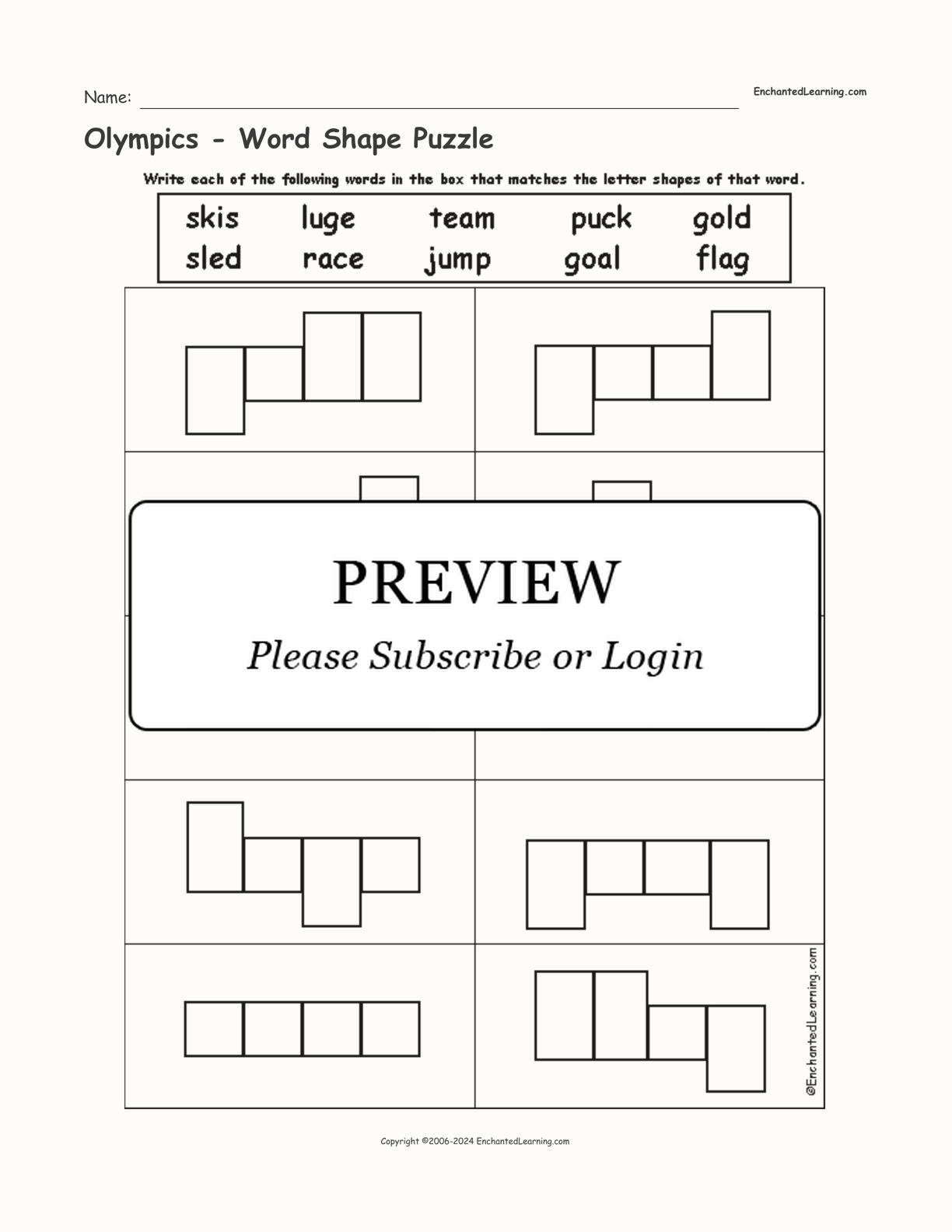 Olympics - Word Shape Puzzle interactive worksheet page 1