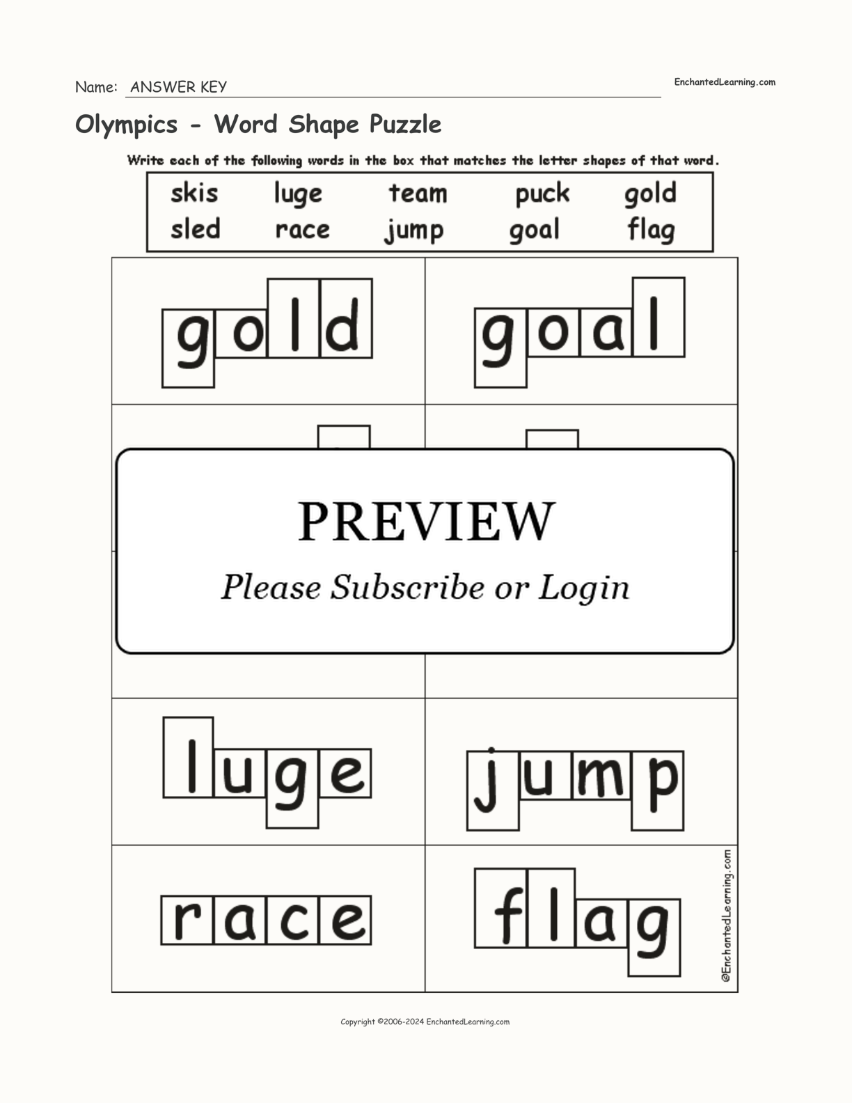 Olympics - Word Shape Puzzle interactive worksheet page 2
