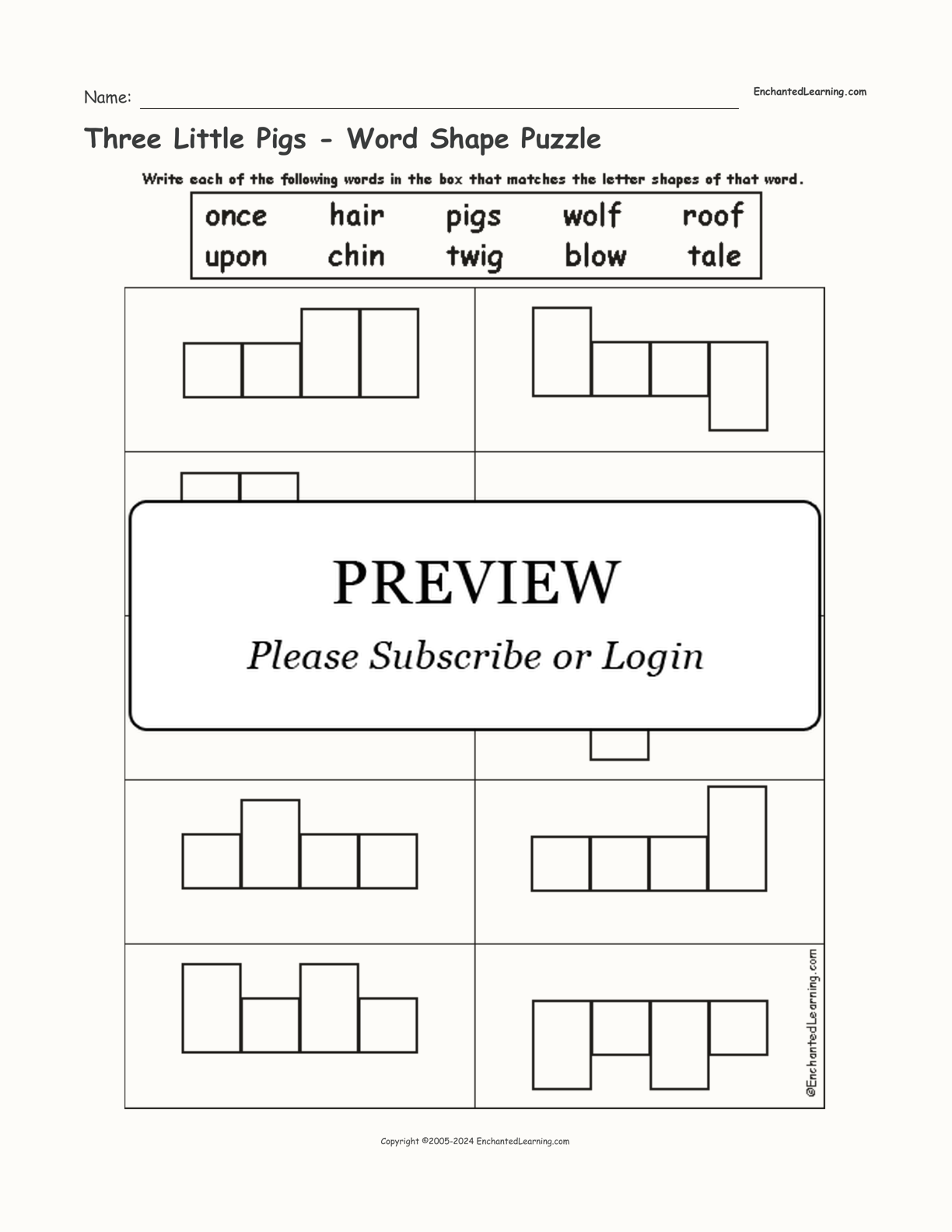 Three Little Pigs - Word Shape Puzzle interactive worksheet page 1