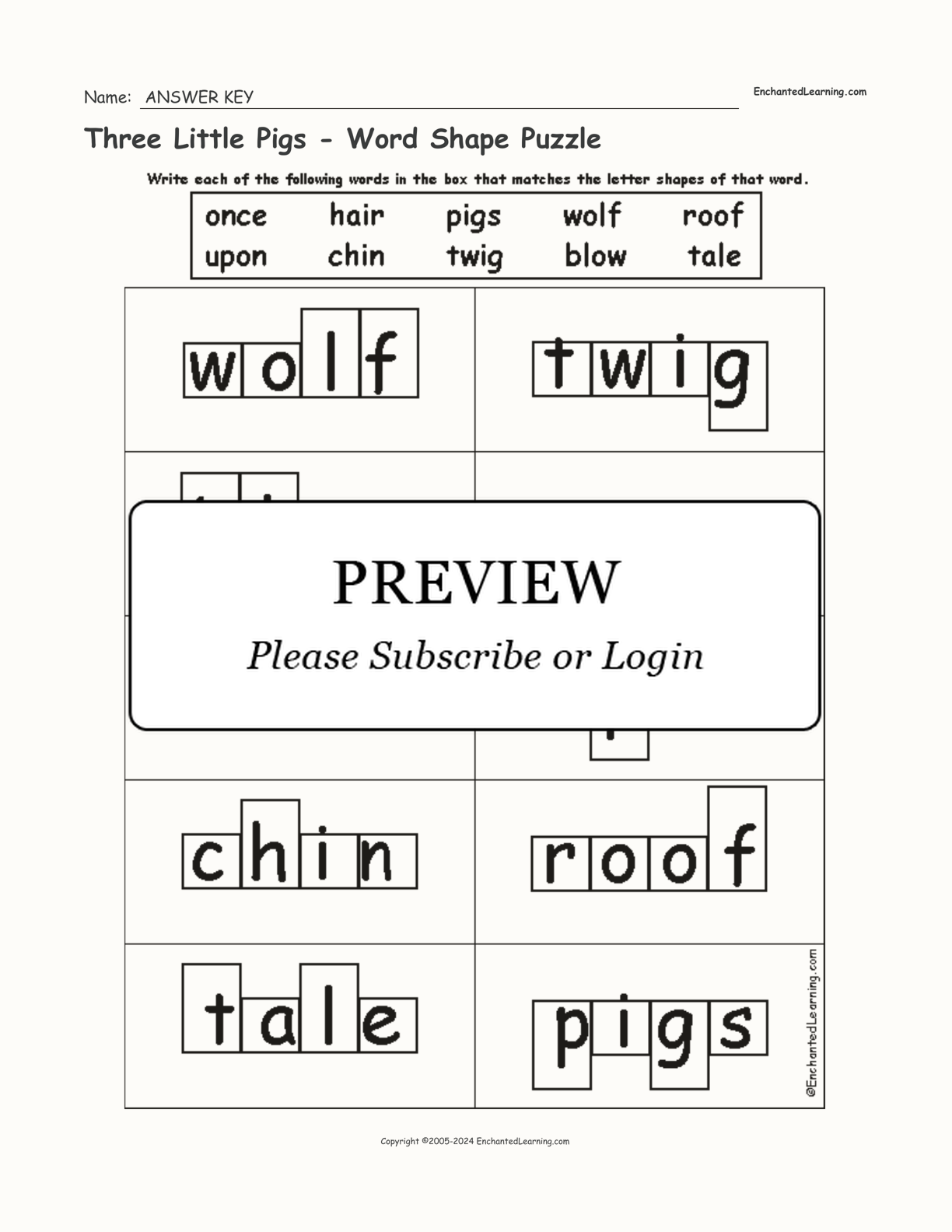 Three Little Pigs - Word Shape Puzzle interactive worksheet page 2