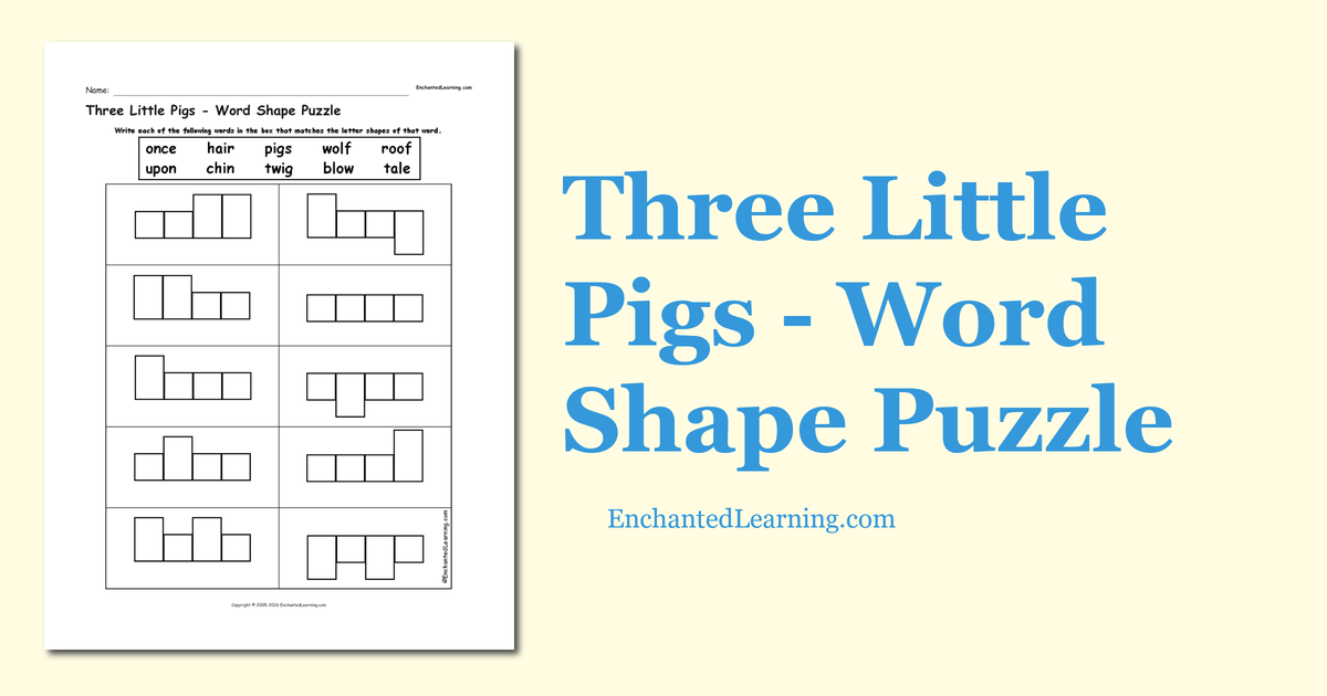 Three Little Pigs - Word Shape Puzzle - Enchanted Learning
