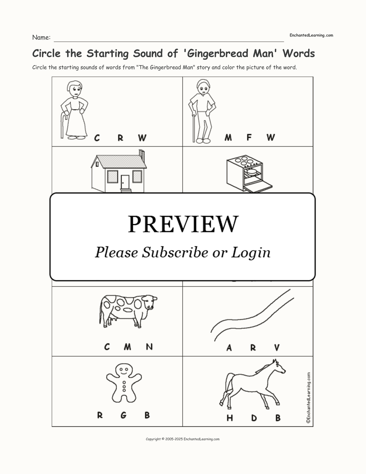 Circle the Starting Sound of 'Gingerbread Man' Words interactive worksheet page 1