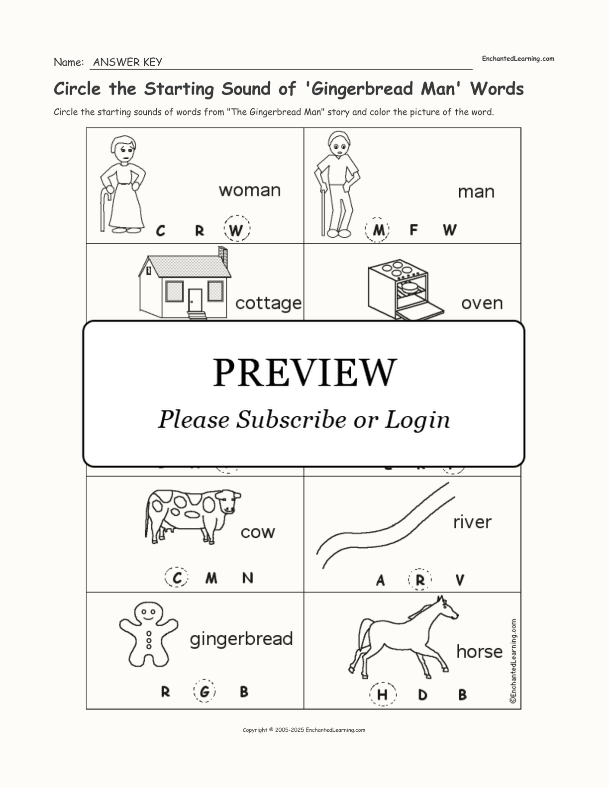 Circle the Starting Sound of 'Gingerbread Man' Words interactive worksheet page 2