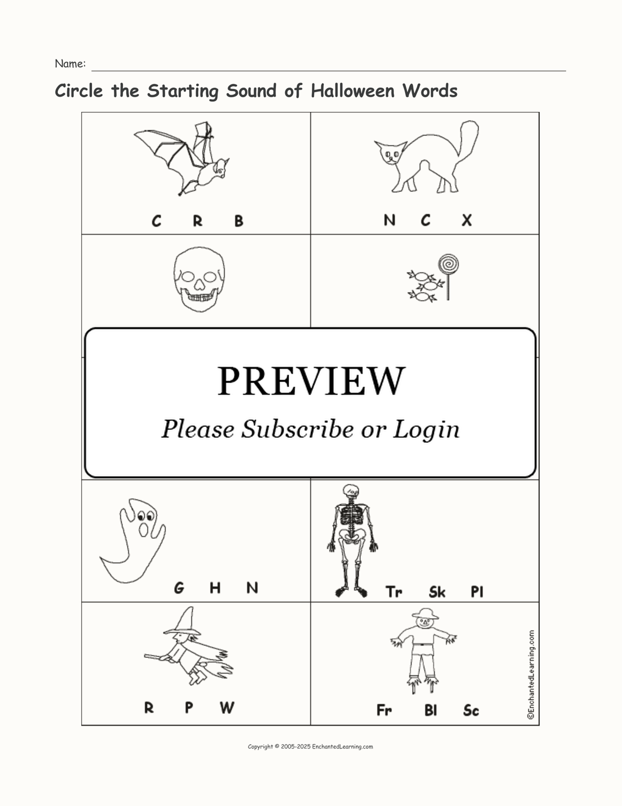 Circle the Starting Sound of Halloween Words interactive worksheet page 1