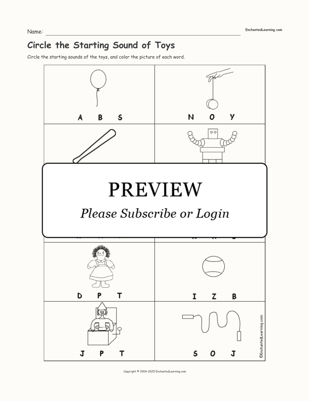 Circle the Starting Sound of Toys interactive worksheet page 1