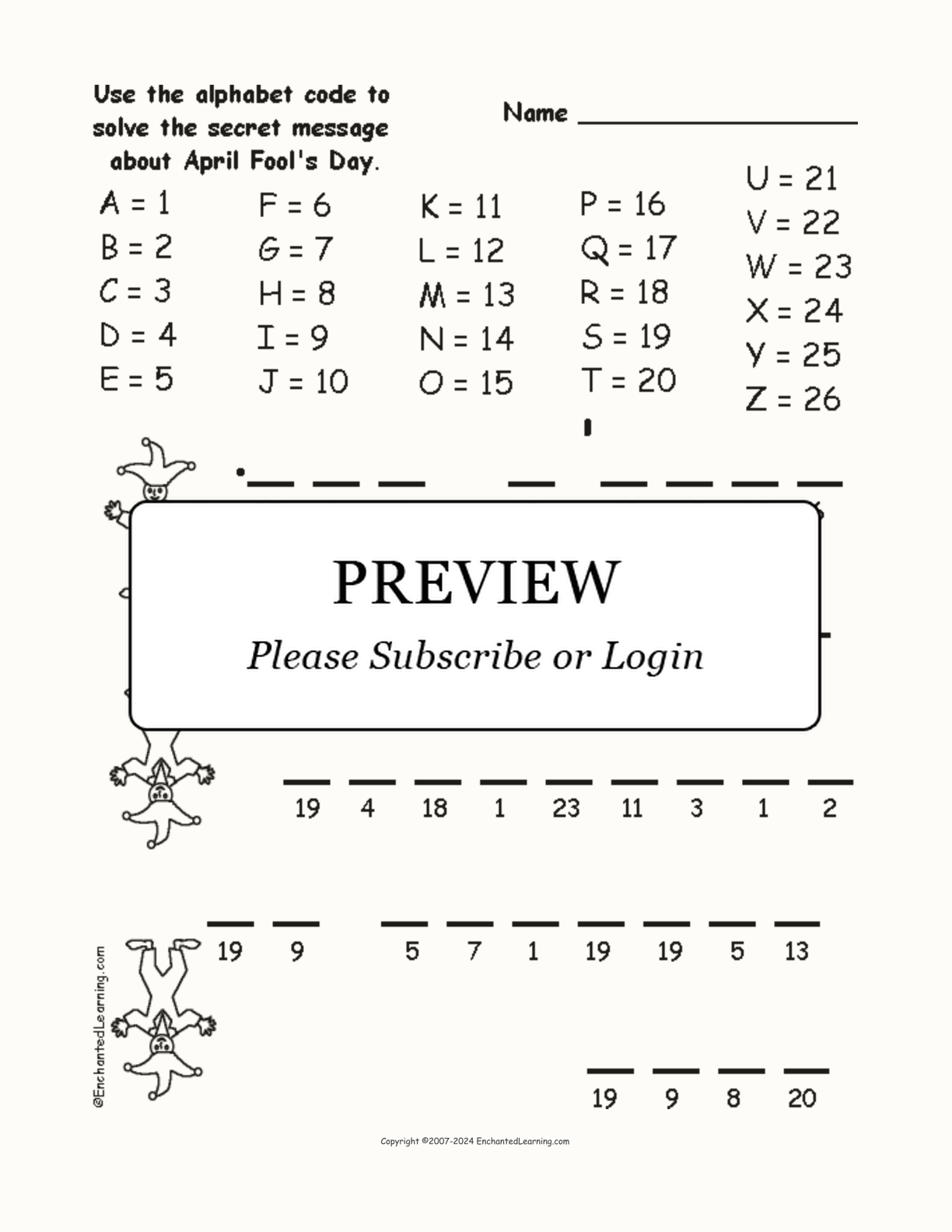 April Fool's Day Alphabet Code interactive worksheet page 1