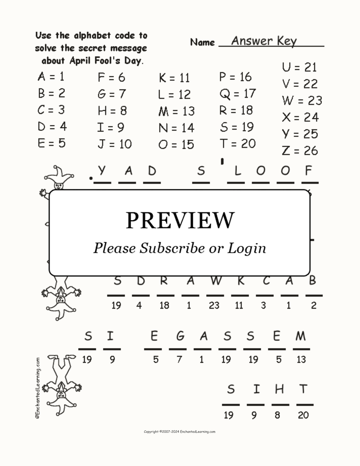 April Fool's Day Alphabet Code interactive worksheet page 2