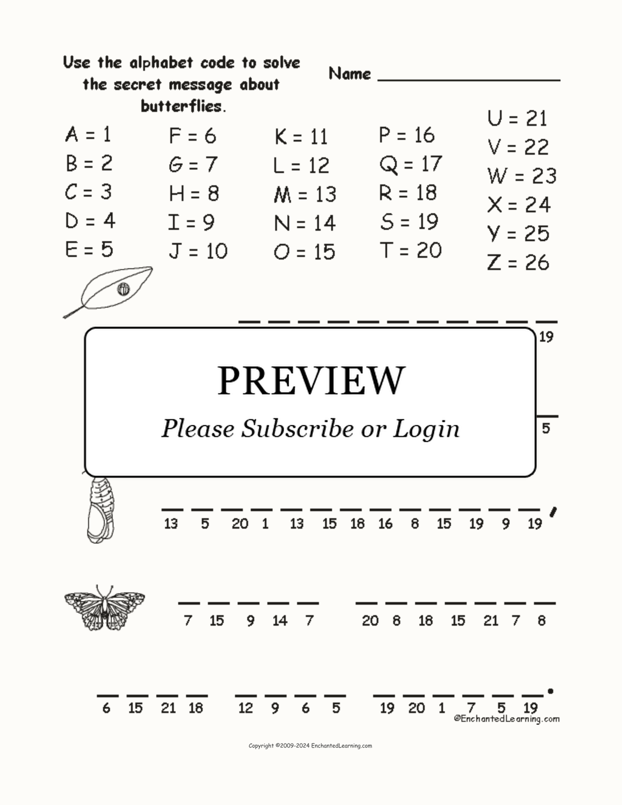 Butterfly Alphabet Code interactive worksheet page 1