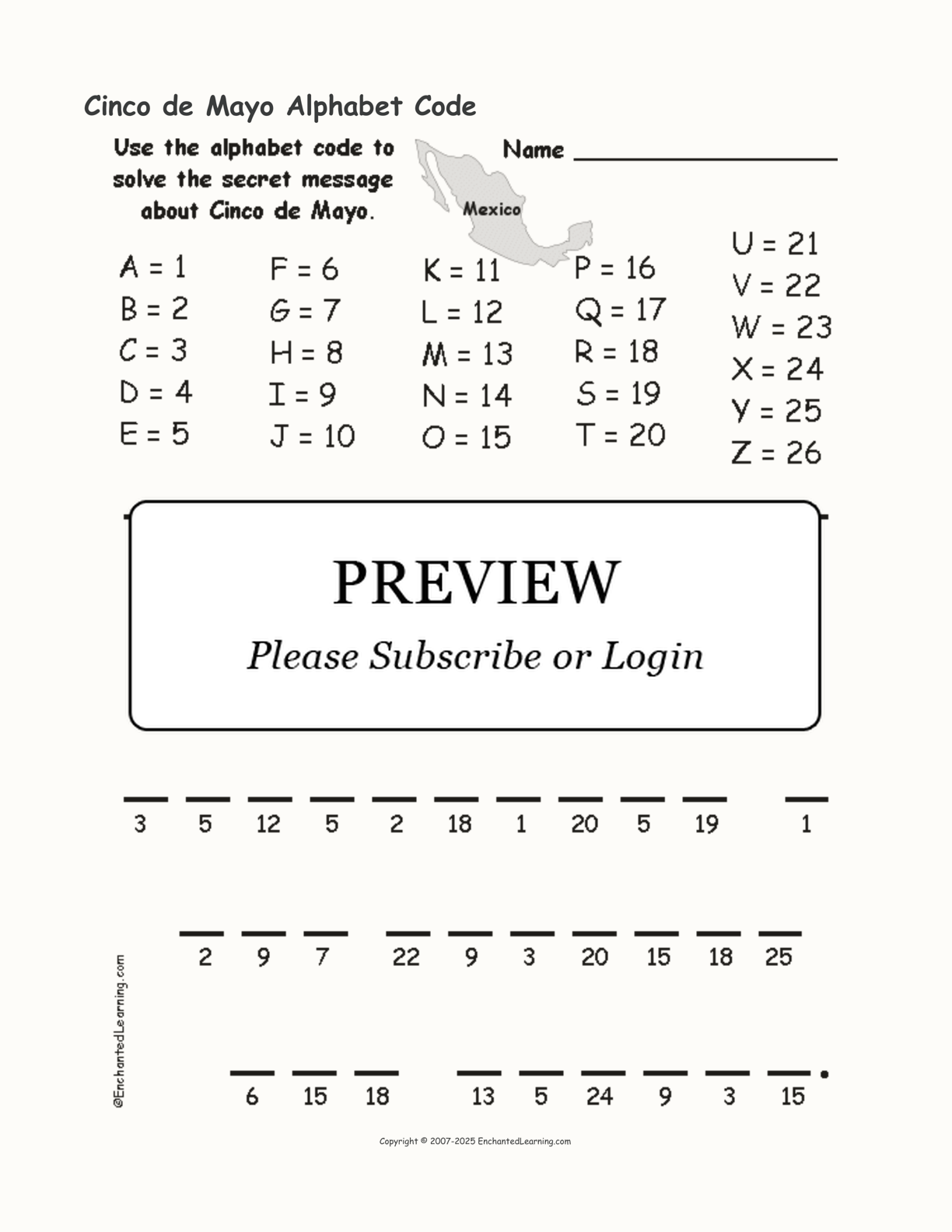 Cinco de Mayo Alphabet Code interactive worksheet page 1