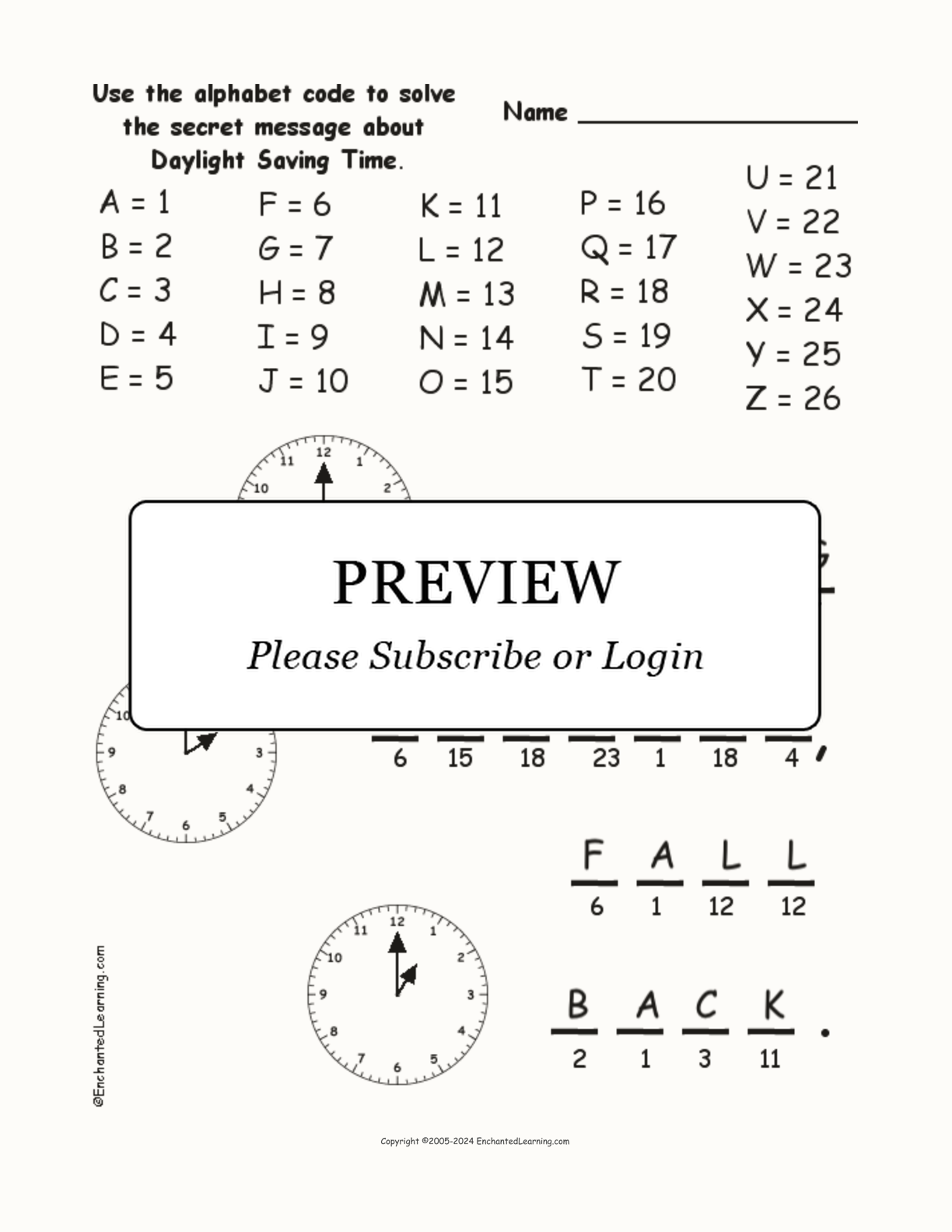 Daylight Saving Time Alphabet Code interactive worksheet page 2