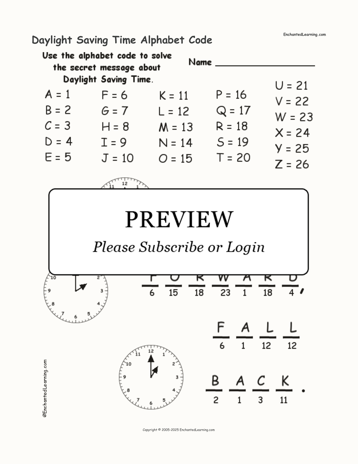 Daylight Saving Time Alphabet Code interactive worksheet page 2