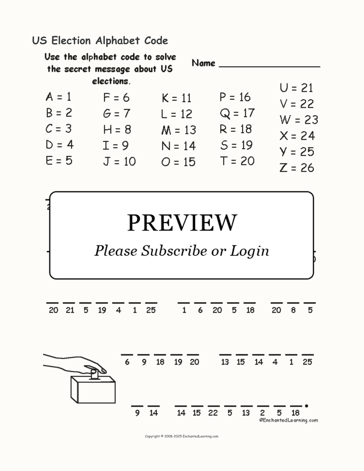 US Election Alphabet Code interactive worksheet page 1