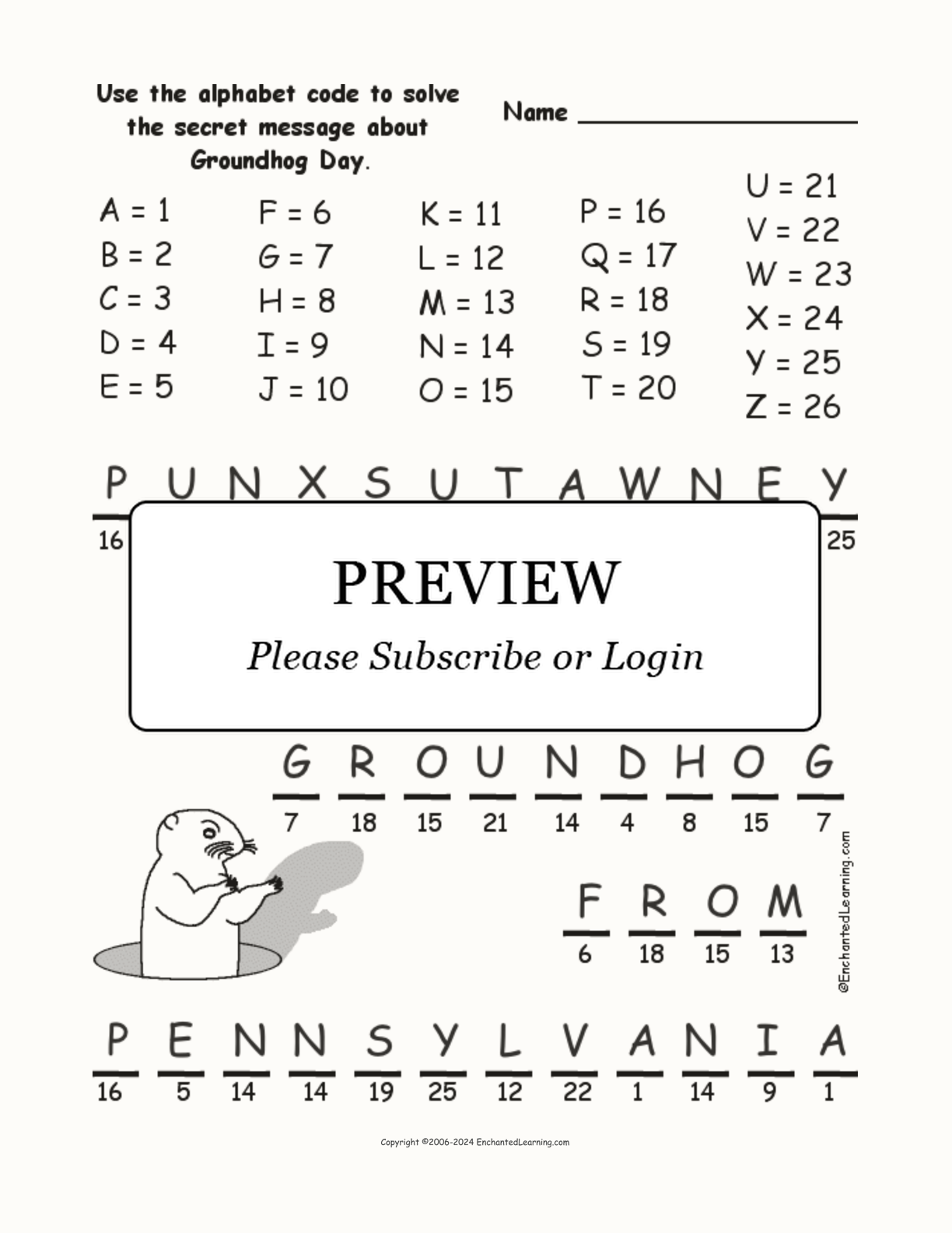 Groundhog Day Alphabet Code interactive worksheet page 2